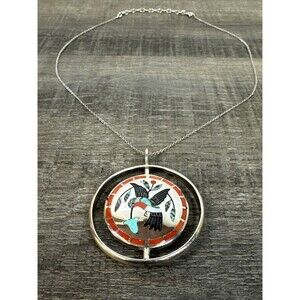 WOW Rare Dennis Nancy Edaakie Zuni Spinner Pendant Necklace Cardinal Hummingbird